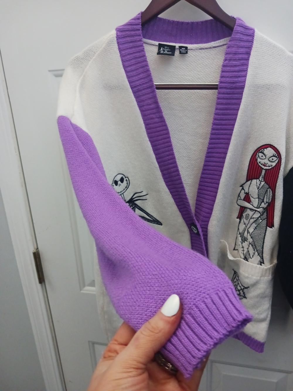 Oversized Cream & Purple Graphic Cardigan Sweater - The Nightmare Collection - Picture 4 of 10